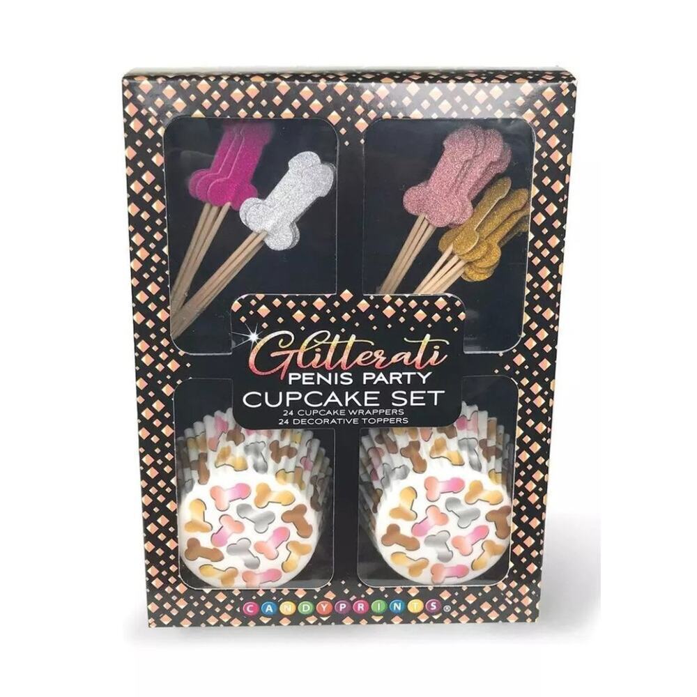 🦋B2G1🦋Glitterati PENIS Party 24 Decorative Cupcake Wrappers/Toppers Set - Picture 2 of 4